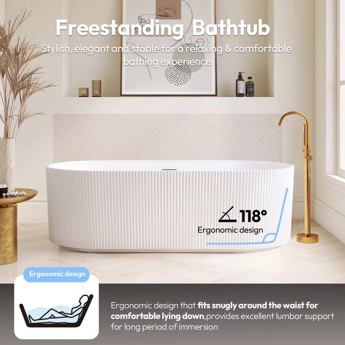 66.9 Inch Sulin Freestanding Soaking Tub – Deep Acrylic Bathtub with Smooth Curves and Spacious Interior