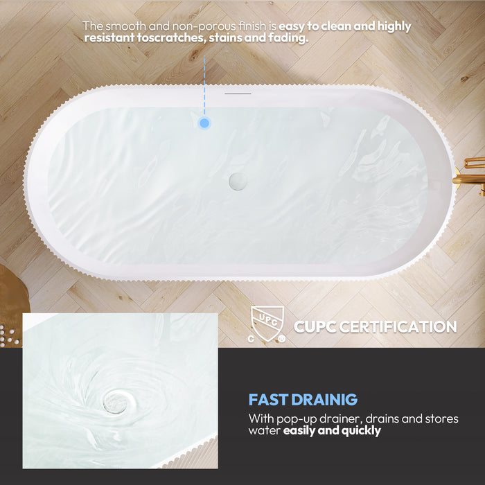 66.9 Inch Sulin Freestanding Soaking Tub – Deep Acrylic Bathtub with Smooth Curves and Spacious Interior