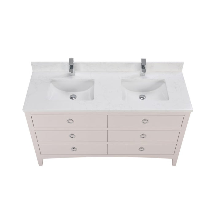 Vanda 60" Solid Wood Bathroom Vanity Dreamy White – Single Sink with 1" Artificial Stone Top