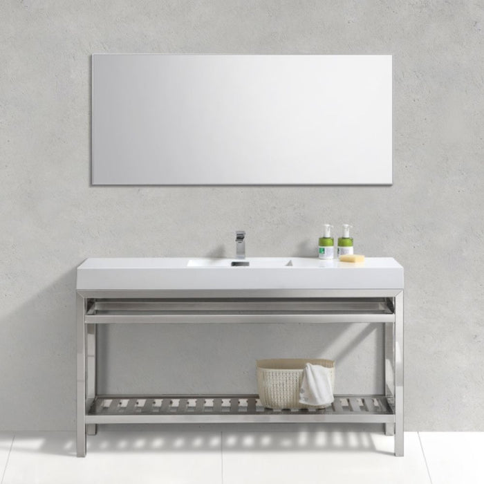 Himanshu 60" Chrome Stainless Steel Single Sink Console Vanity – Modern Bathroom Vanity with Acrylic Sink