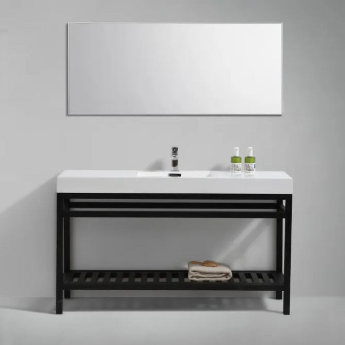 Sixtine 60" Matt Black 316L Stainless Steel Console Vanity – Modern Single Sink with Acrylic Integrated Top
