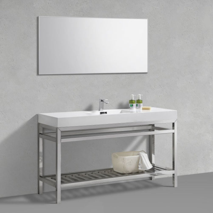 Himanshu 60" Chrome Stainless Steel Single Sink Console Vanity – Modern Bathroom Vanity with Acrylic Sink