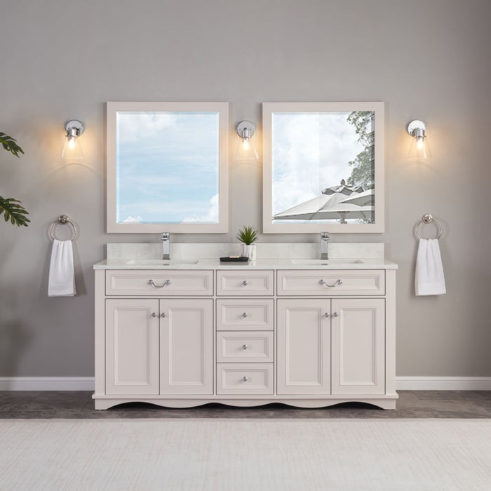 Iria 72" White Solid Wood Double Sink Vanity with Artificial Stone Top