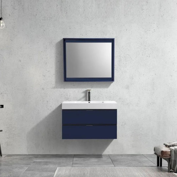 Donahue 36" Blue Wood Veneer Modern Wall Mount Bathroom Vanity – Contemporary Design with Soft-Closing Drawers