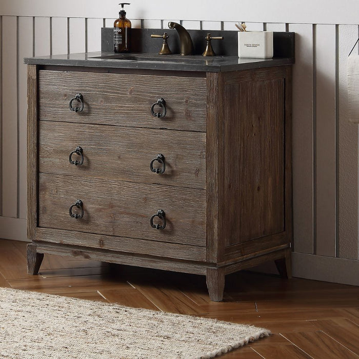 Dauphine 36" Wood Bathroom Vanity Set with Moon Stone Top, White Ceramic Sink & 3 Drawers