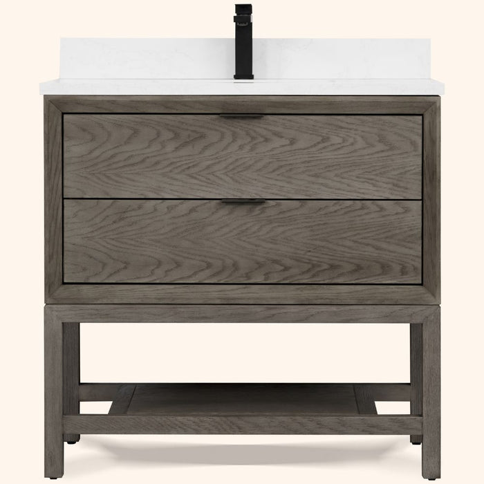 Grimson 36" Grey Oak Finish Single Sink Vanity – Free-Standing Bathroom Cabinet with White Artificial Stone Top