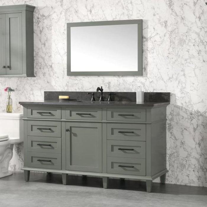 Rosie 60" Vanity Cabinet in Pewter Green – Blue Limestone Top, Modern Style
