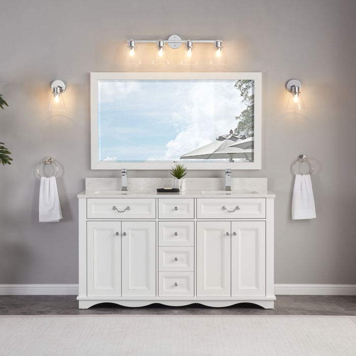 Petronelle 60" Solid Wood White Traditional Bathroom Vanity - Artificial Stone Top with Soft Close Drawers
