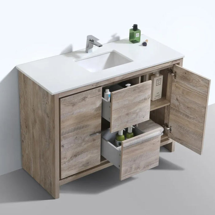 Dolce 48? Nature Wood Modern Bathroom Vanity with White Quartz Counter-Top