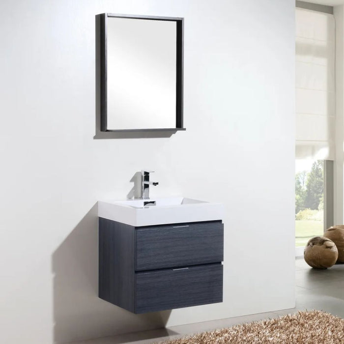 Lotus 24" Gray Oak Wood Wall Mount Bathroom Vanity – Modern Style with Acrylic Composite Sink
