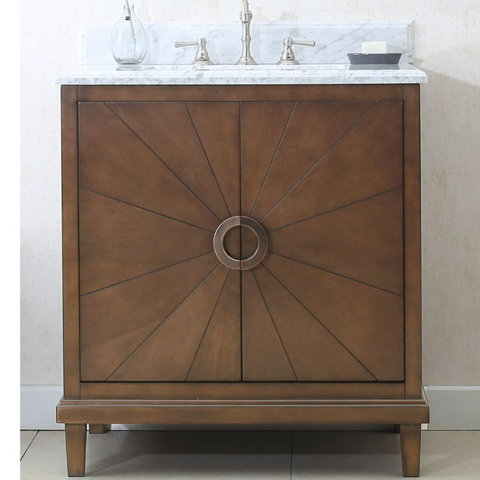 Odette 30" Antique Coffee Bathroom Vanity Cabinet – White Carrara Top Pre-Drilled for Faucets