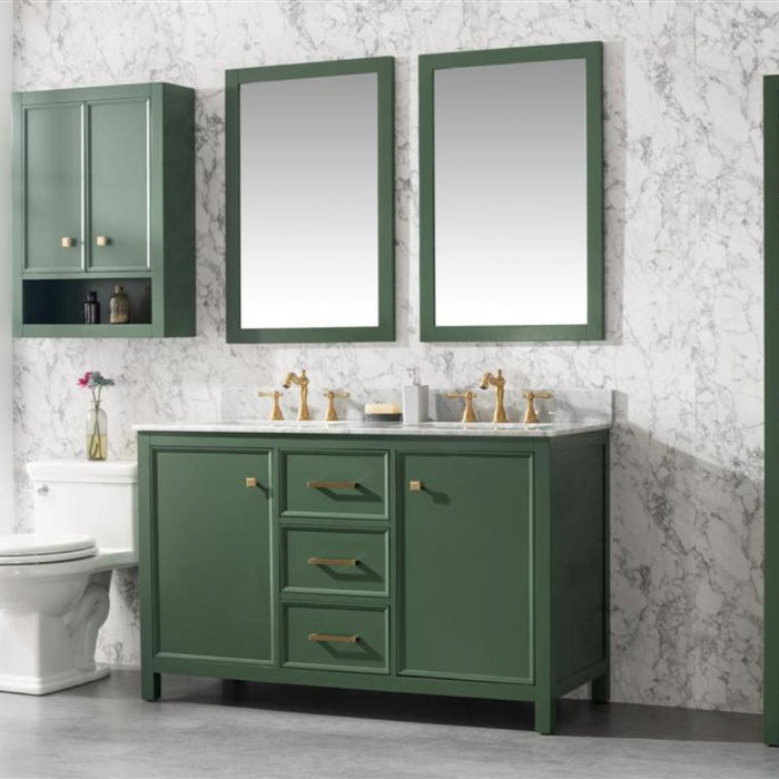 Monte 54" Green Wood Double Vanity Cabinet - With White Carrara Marble Top