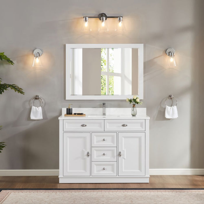 Mistral 48" White Solid Wood Vanity with Artificial Stone Top, Undermount Sink & 5 Dovetail Drawers
