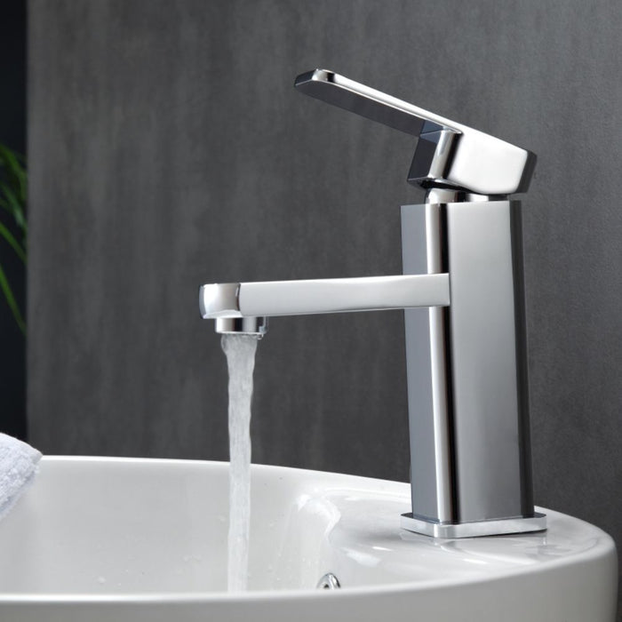 Arion Chrome Bathroom Vanity Faucet Single Hole – Modern Solid Brass with Flexible Braided Hoses