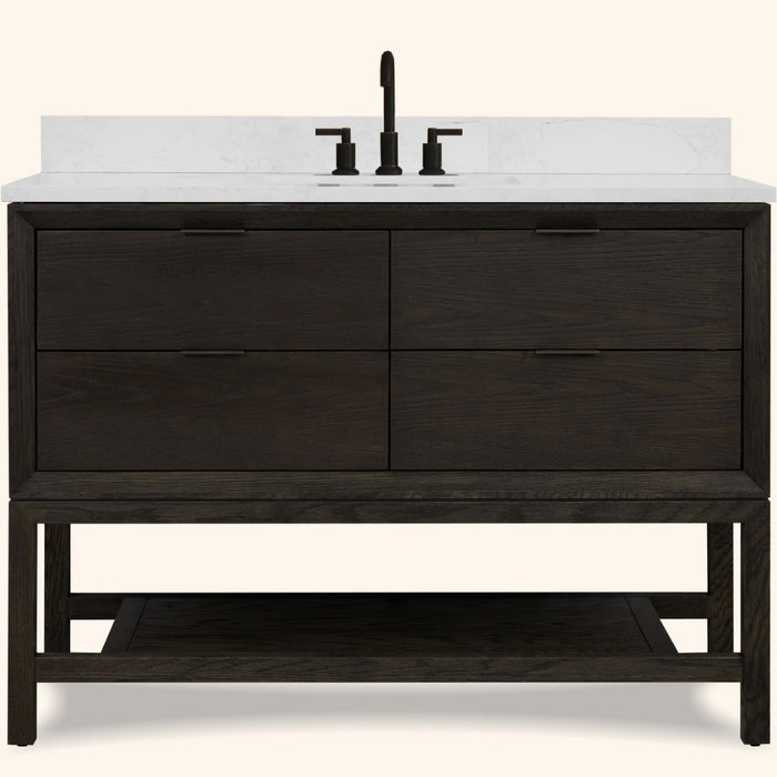 Sugar 48" Grey Oak Vanity with Legs – White Artificial Stone Top & Pre-Drilled Faucet Holes