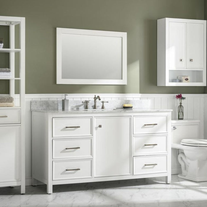 Lovise 60" White Single Sink Bathroom Vanity Cabinet Carrara White Marble Countertop Storage Classic Series