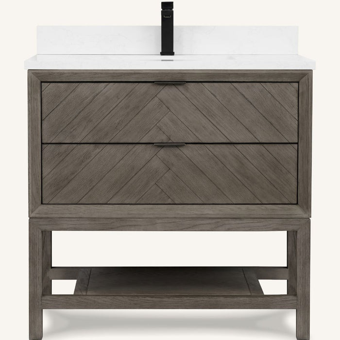 Felicia 36" Grey Oak Bathroom Vanity with White Artificial Stone Top – Modern Single Sink with 2 Drawers