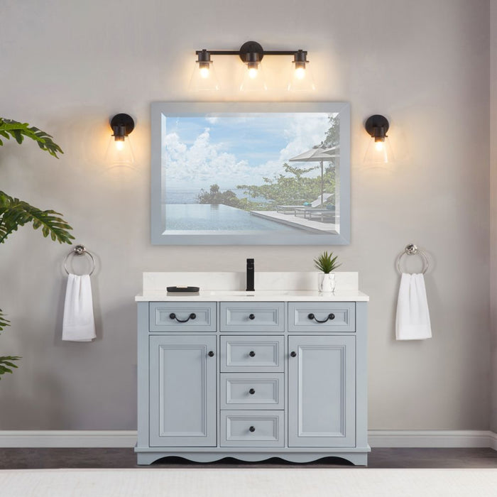 Tamblin 48" Cadet Solid Wood Single Sink Vanity with Artificial Stone Countertop - Modern Bathroom Storage