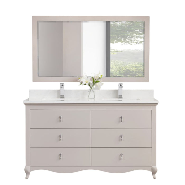 Lovy 60" Silver Strand Finish Single Sink Vanity with 1" Stone Top & 6 Dovetail Drawers