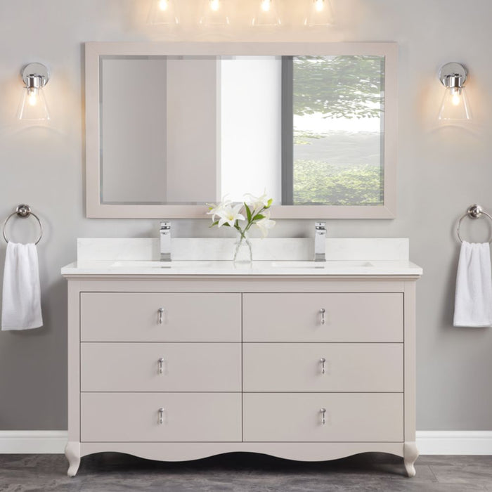 Lovy 60" Silver Strand Finish Single Sink Vanity with 1" Stone Top & 6 Dovetail Drawers