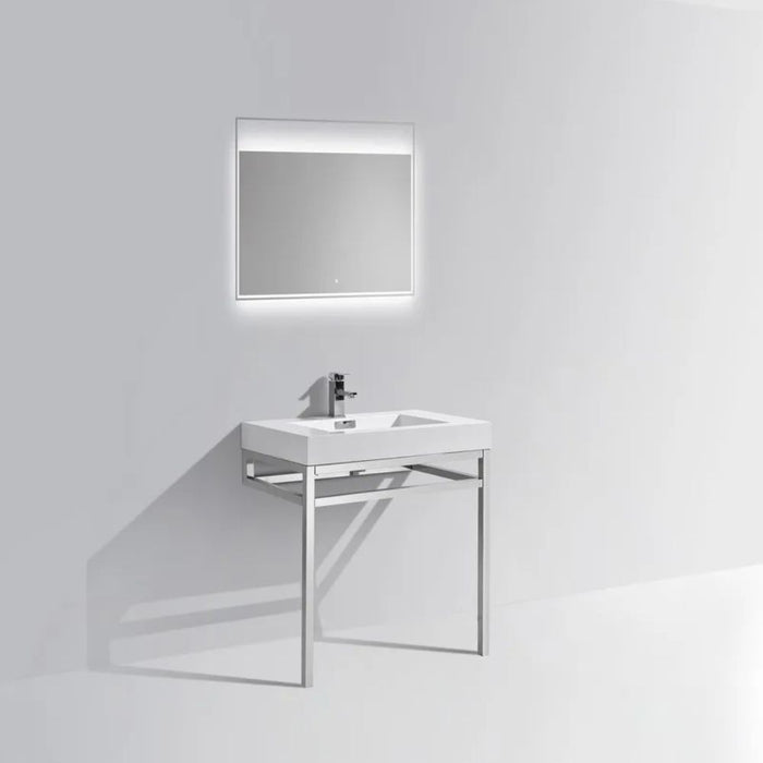 Victorian 30" Chrome Console Bathroom Vanity – Stainless Steel Frame with Integrated Acrylic Sink
