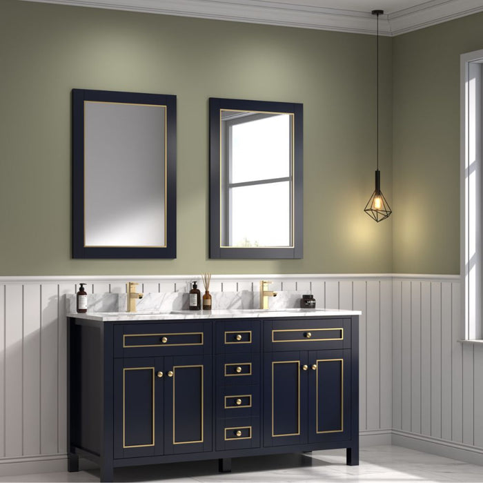 Fella 60" Blue Painted Bathroom Vanity Cabinet with Carrara Marble Top & 4 Soft Close Doors