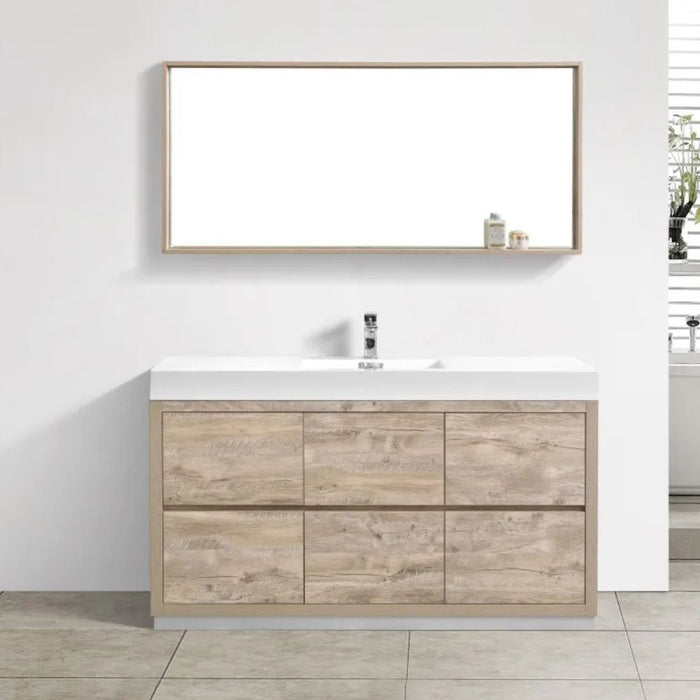 Niah 60" Nature Wood Modern Free Standing Bathroom Vanity – Single Sink with Push-Open Storage