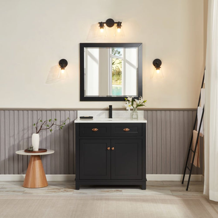 36" Solid Wood Elizabeth Collection Bathroom Vanity Tricorn Black Finish with Artificial Stone Top