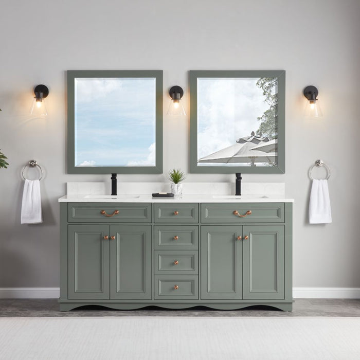Tova 72" Double Sink Pewter Green Bathroom Vanity - Solid Wood Construction with 1" Stone Top