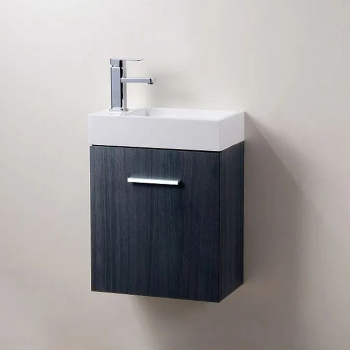 Ponzi 18" Gray Oak Marine Veneer Modern Bathroom Vanity – Wall Mount Single Door with Acrylic Integrated Sink