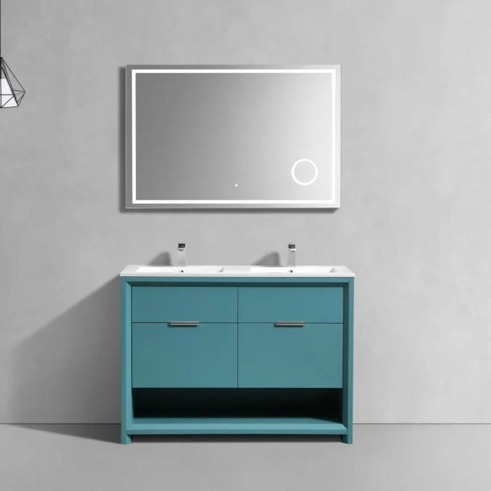 Aziza 48" Double Sink Bathroom Vanity in Teal Green Finish – Modern MDF Construction with 4 Drawers