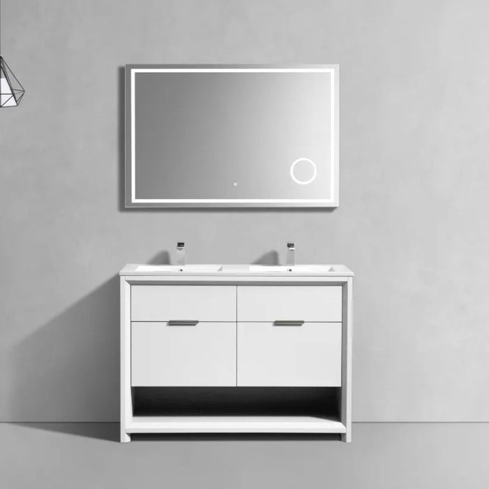 Omari 48" White Gloss Composite Double Vanity – Contemporary Design with Integrated Sinks