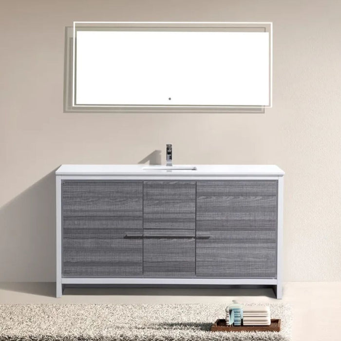 Tarilynn 60" Ash Gray Modern Bathroom Vanity – Single Sink White Quartz Countertop with Storage