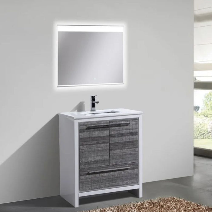 Dominique 30" Ash Gray Wood Veneer Bathroom Vanity – Modern Style with White Quartz Countertop