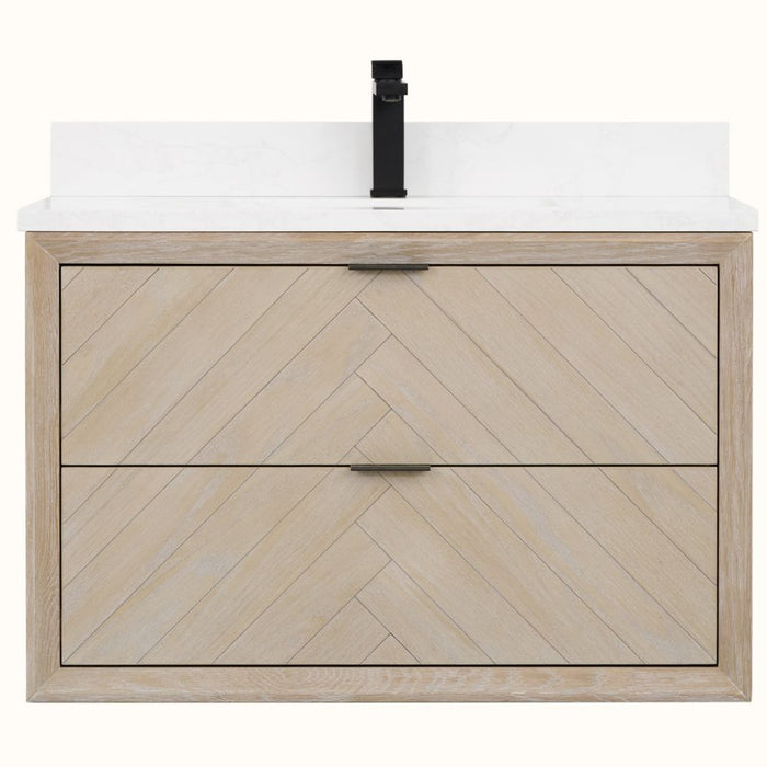 Baltimore 36" Whitewashed Oak Bathroom Vanity – Free-Standing Design with 1" Artificial Stone Top & Dual Drawers