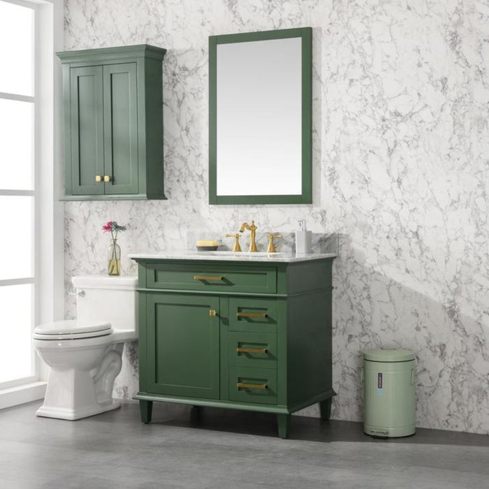 Caribou 36" Green Carrara Marble Bathroom Vanity Cabinet with Ceramic Sink & Storage