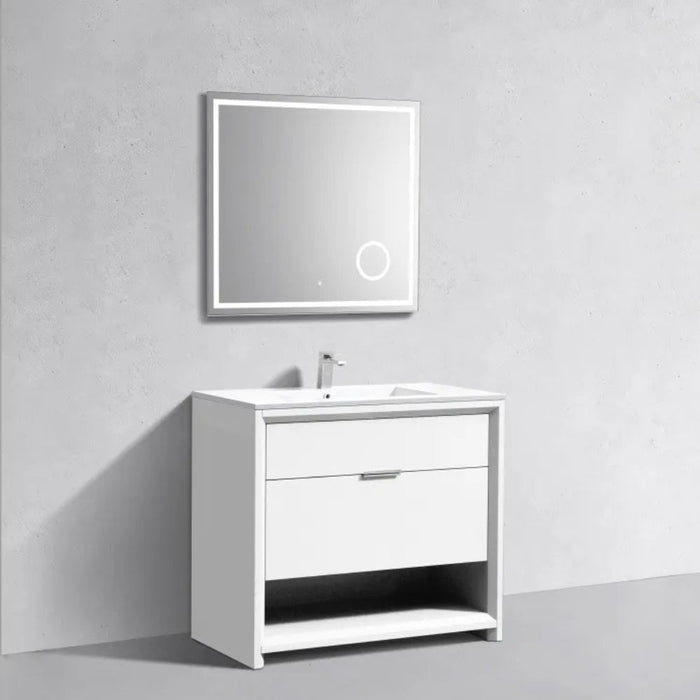 Rayna 36" Gloss White Bathroom Vanity Cabinet – Modern MDF Construction with Drawers