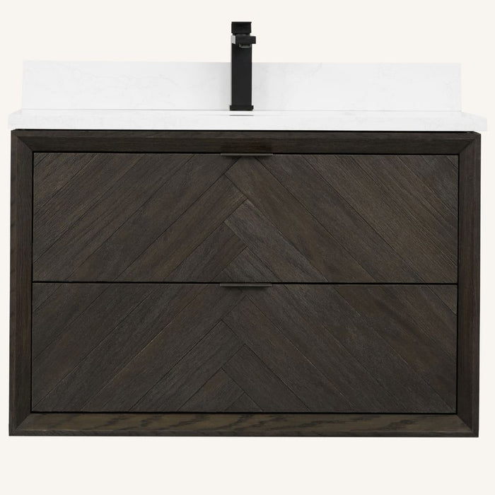 Leda 36" Brown Oak Bathroom Vanity with White Stone Top – Undermount Sink 2-Drawer Storage