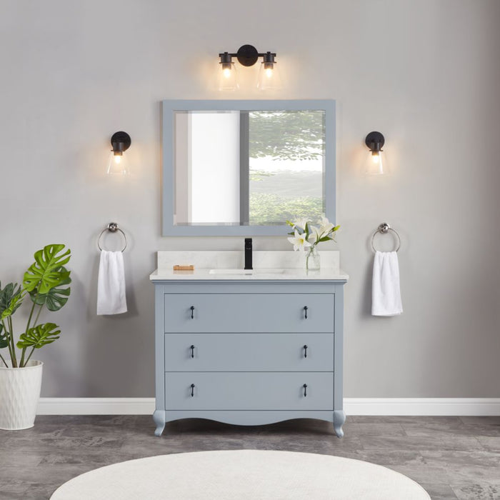 Chavanon 42" Dreamy White Bathroom Vanity – Solid Wood with Stone Counter
