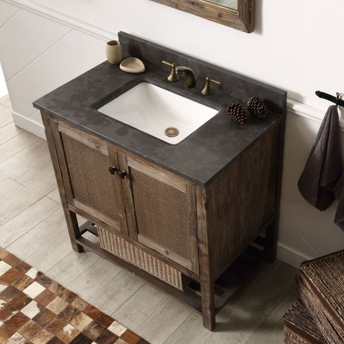 Luna 36" Solid Wood Bathroom Vanity Cabinet with Moon Stone Top & White Ceramic Sink - 2 Door Storage