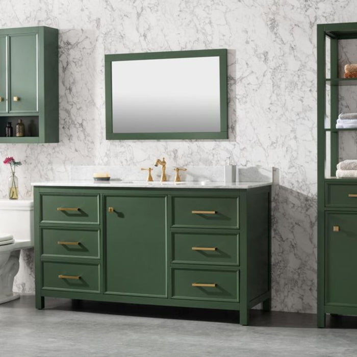 Laurana 60" Green Single Sink Bathroom Vanity Cabinet Carrara Marble Top 6 Drawers