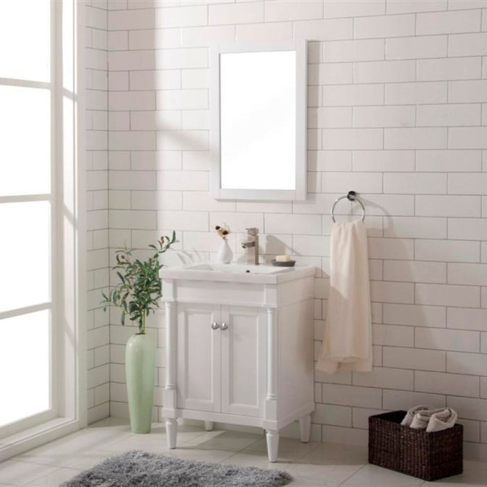Lagos White 24" Bathroom Vanity with Ceramic Top and Sink – Space-Saving Storage Cabinet