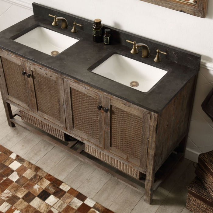 Aurelie 60" Modern Solid Wood Bathroom Vanity - Moon Stone Top, 4 Doors, 2 Drawers, No Faucet