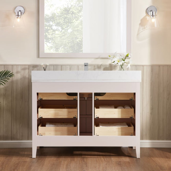 Winda 48" White Bathroom Sink Vanity – Solid Wood Base & Artificial Stone Counter