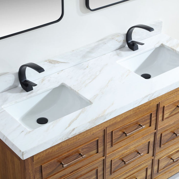 Marya Ebony Wood 60" Double Sink Bathroom Vanity – Modern Style with White Marble Top and Soft-Close Storage
