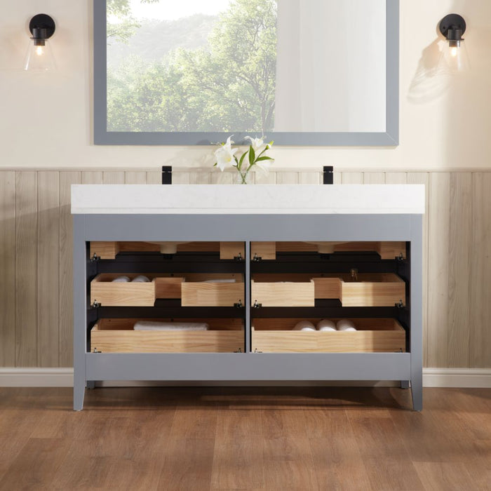 Jamie 60" Blue Solid Wood Bathroom Vanity – Contemporary Design with Stone Countertop