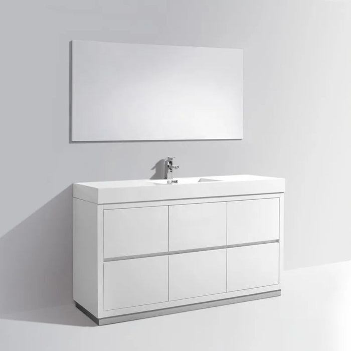 Amika 60" High Gloss White MDF Modern Bathroom Vanity - Single Sink Freestanding European Style