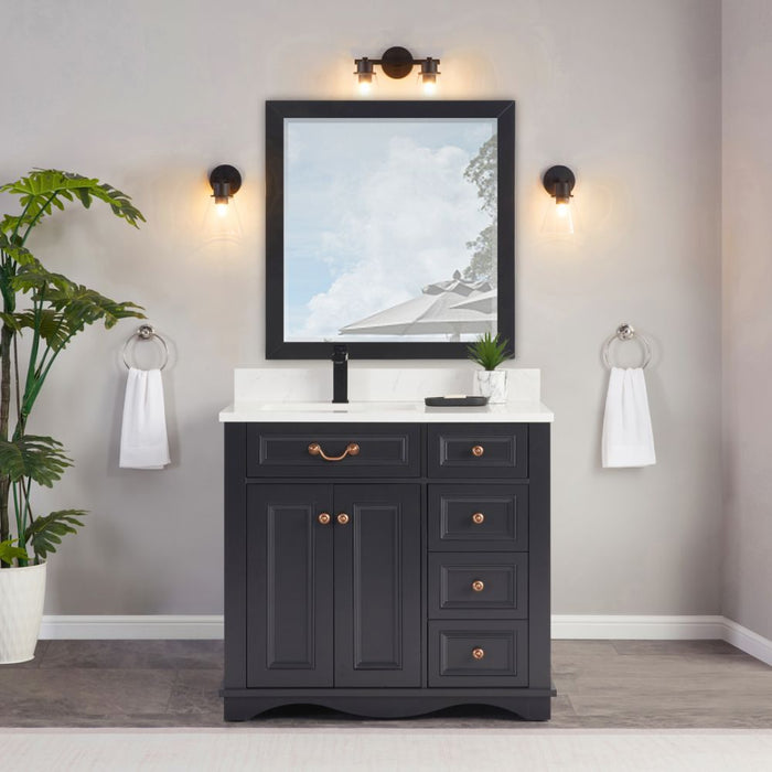 Ariel 36" Tricorn Black Traditional Bathroom Vanity Solid Wood with Artificial Stone Countertop & Undermount Sink