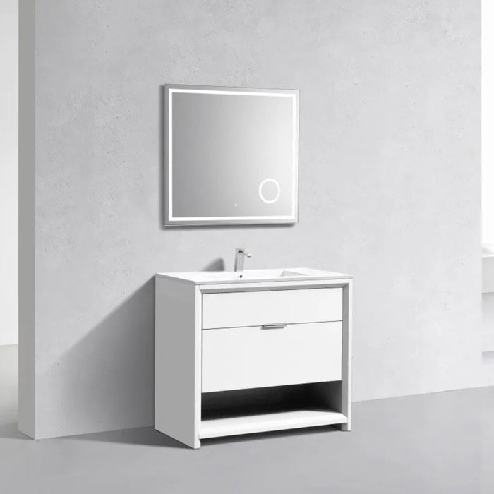 Aquamarine 40" White Modern Bathroom Vanity – Fully Assembled with Dual Drawers