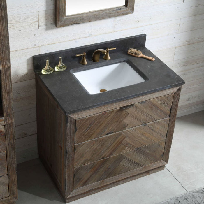 Pease 36" Solid Wood Bathroom Vanity with Marble Countertop, 3-Drawer Storage & Ceramic Sink